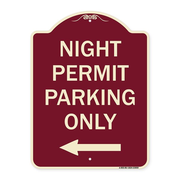 Signmission Night Permit Parking W/ Left Arrow Heavy-Gauge Aluminum Architectural Sign, 24" x 18", BU-1824-23859 A-DES-BU-1824-23859 - main